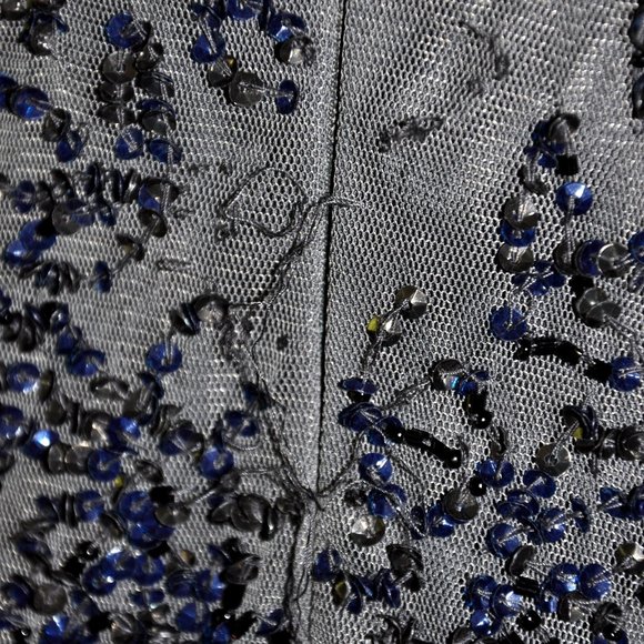 Pissaro Nights Gray/Black Sleeveless Sapphire Sequin Beaded Gatsby Flapper Gown - Picture 6 of 10